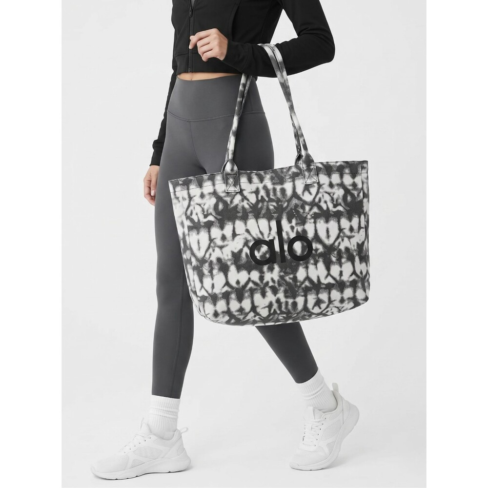 Alo Gray Tiedye Large Shopper Tote Cotton Canvas Oversized Gym Bag Weekender NWT